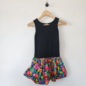 Vintage 90s Roget Black Floral Dress Girls Size 8